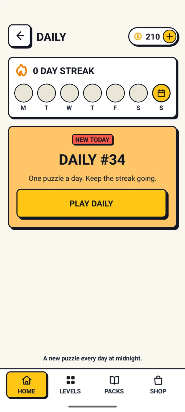 Daily puzzle screen with a weekly streak tracker