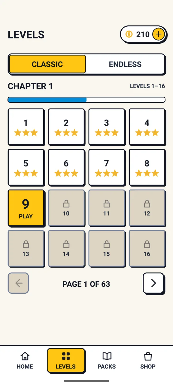 Level select grid with stars per level